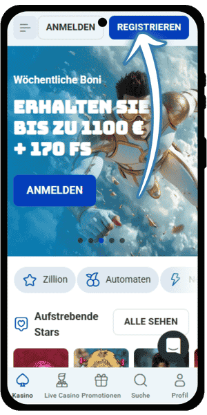 Rocketspinde menu auf der startseite offnen