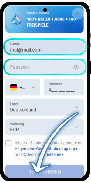 Registrierung starten, falls noch kein Konto besteht