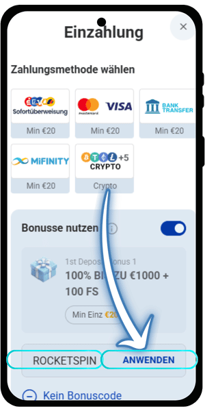 Promocode eingeben und anwenden